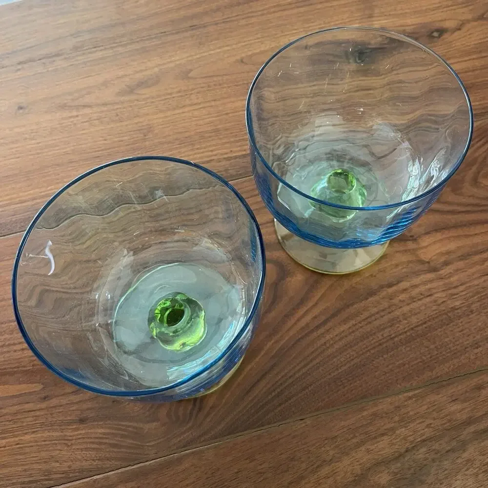 Floradora by Studio Nova Blown Glass Fruit Dessert Bowls Blue/Green Set of 2